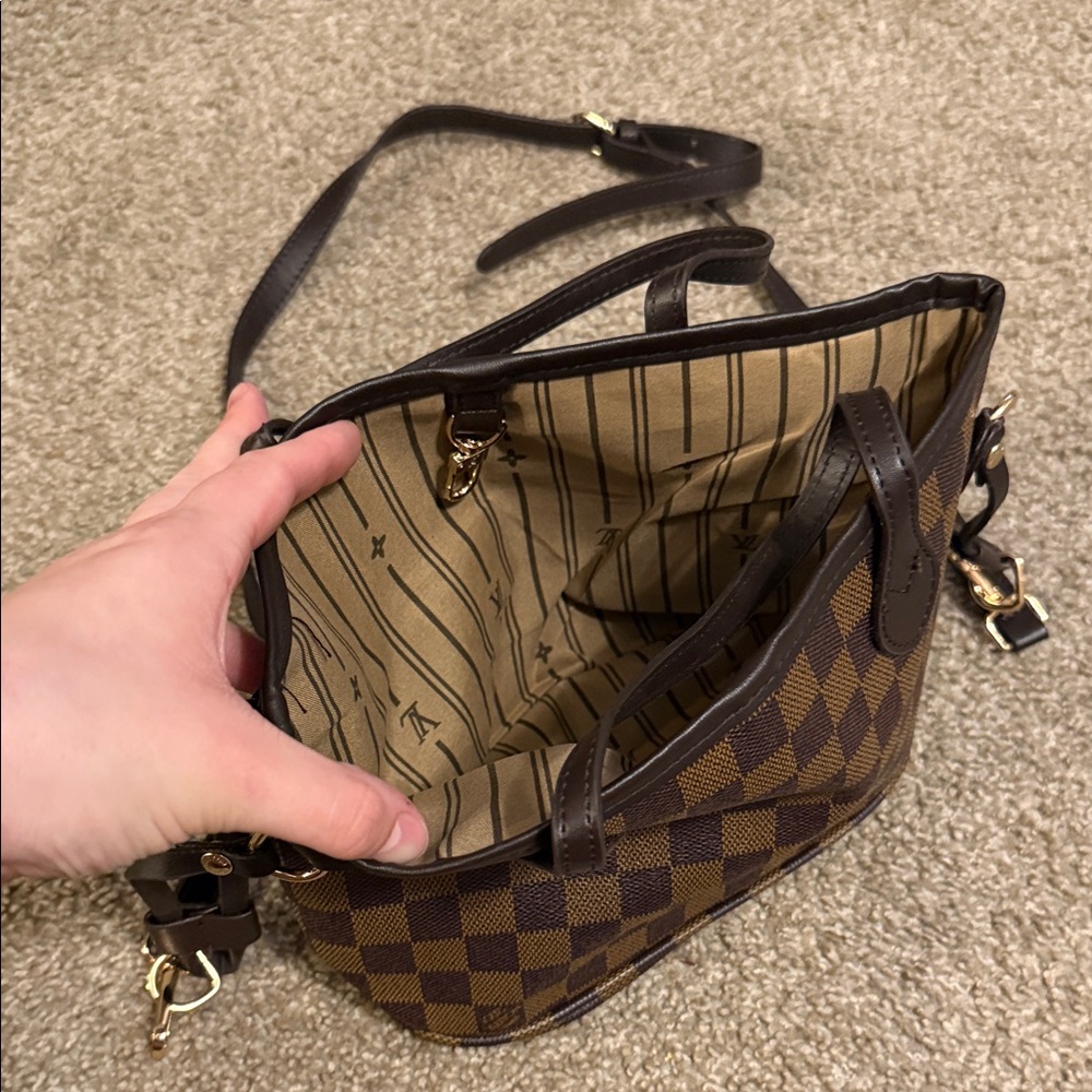 Brown Checkered Crossbody Tote Bag - Picture 2 of 2